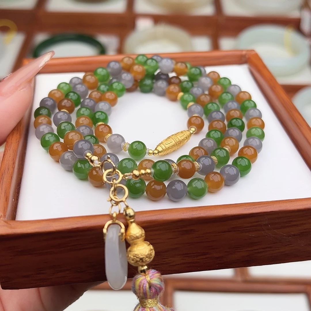 和田玉银S925镶嵌手串6mm