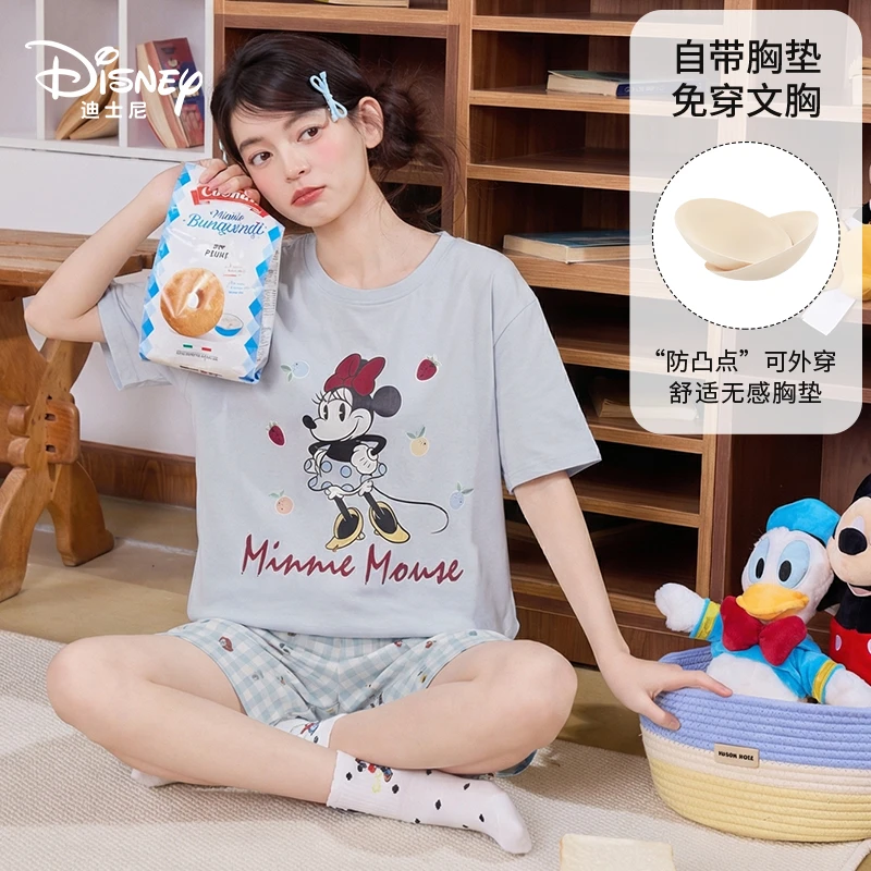 Disney/迪士尼夏季新款短袖短裤带胸垫卡通动漫大码家居服0395