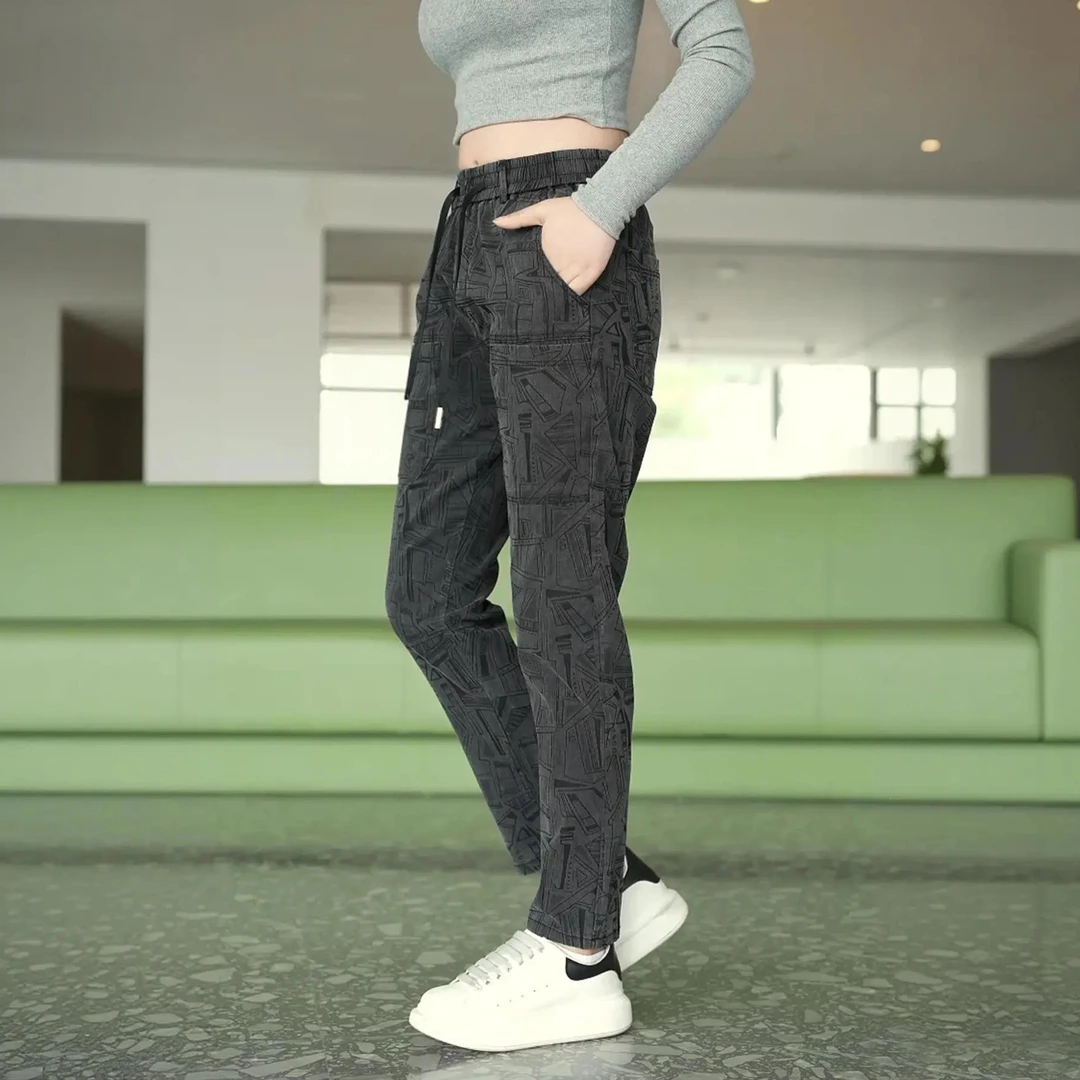 秋冬加绒新品潮流百搭男士休闲裤直筒版型提花多口袋弹力裤子9009