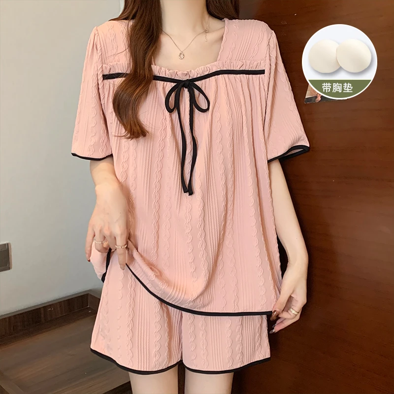 带胸垫睡衣女款夏季公主风甜美短袖短裤2025新款夏天可外穿家居服