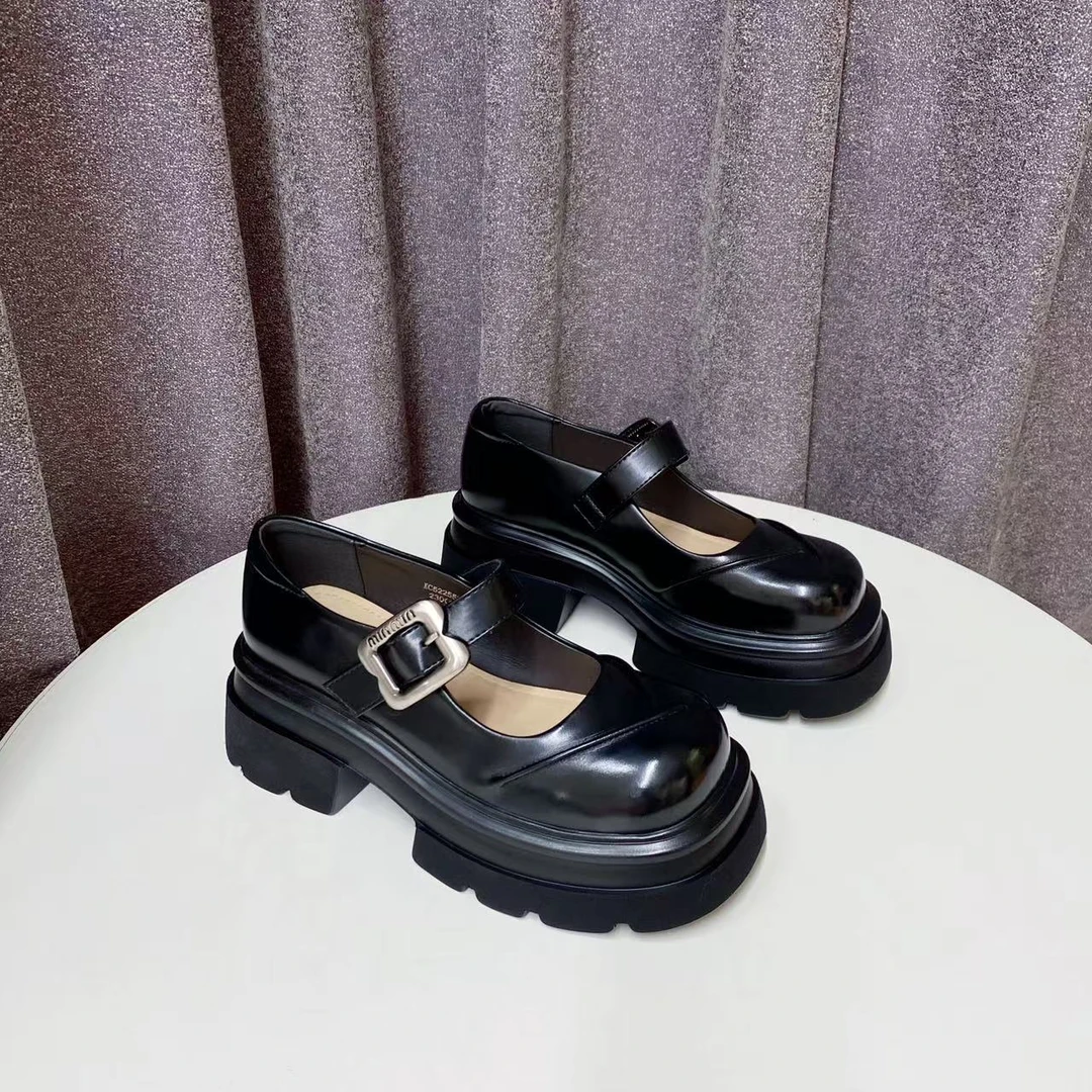 C6833  黑色  时尚厚底圆头2025新款轻便玛丽珍浅口女单鞋