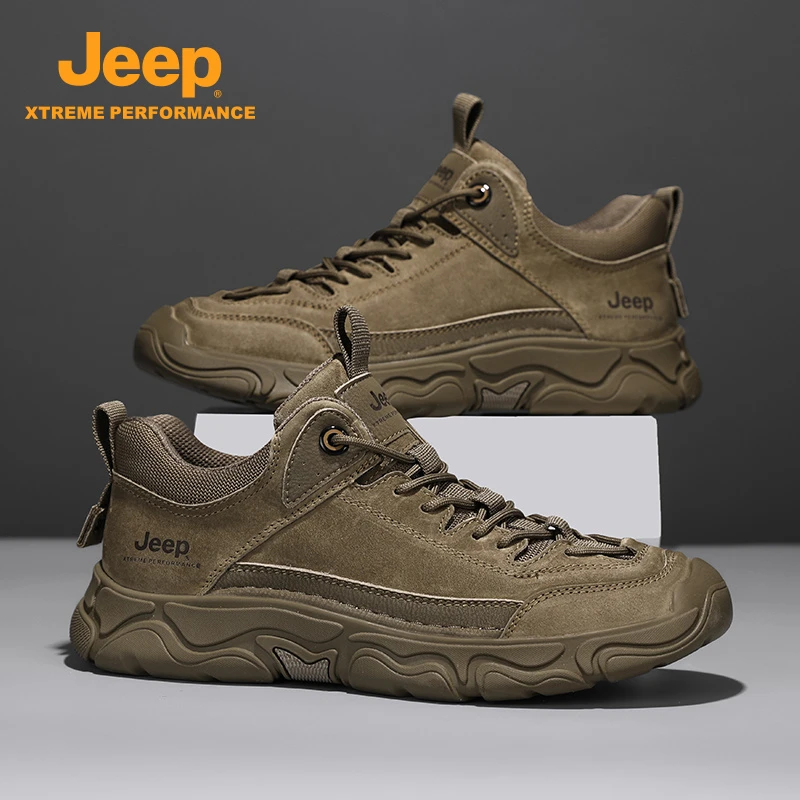 Jeep吉普真皮鞋子男冬季轻便跑步鞋休闲透气增高百搭潮流运动鞋男