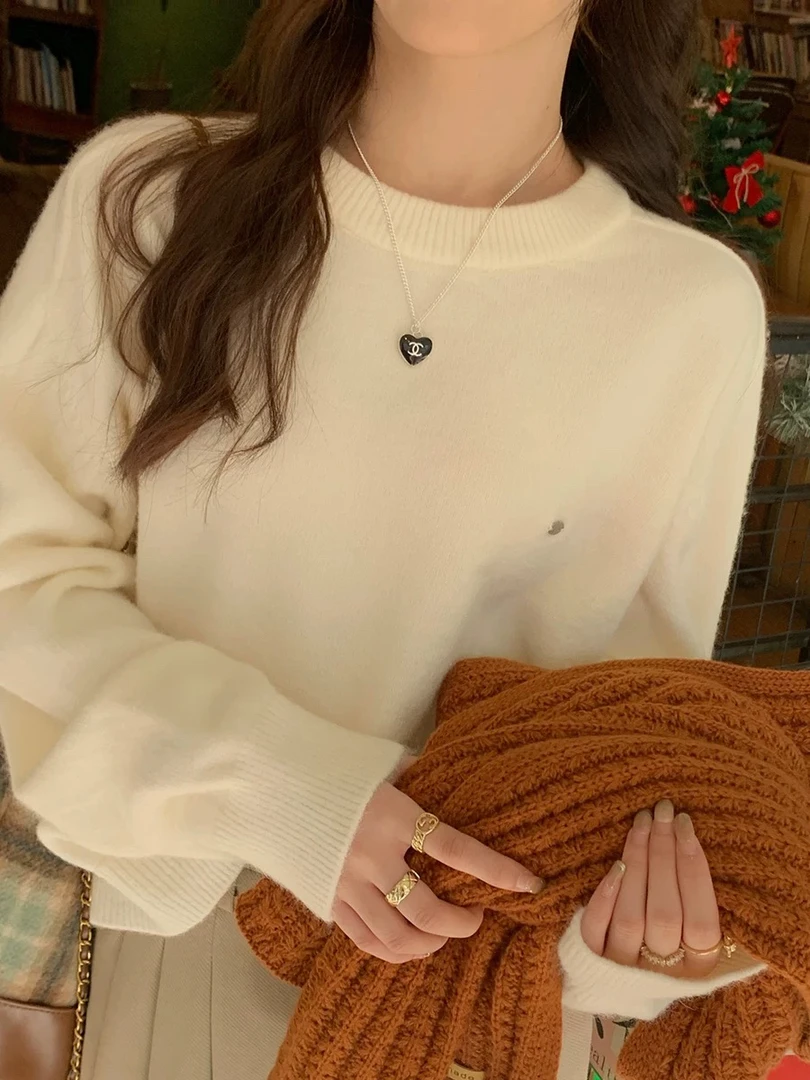 27264韩代潮牌圆领套头带小标毛衣衣长61