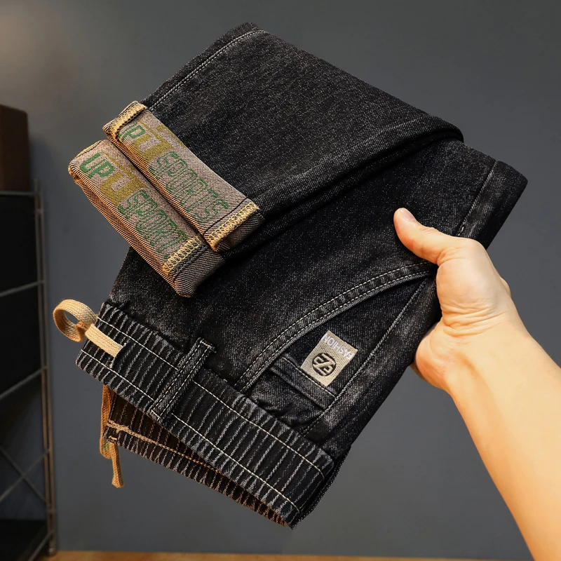 秋季新款松紧腰牛仔裤男款弹力锥形直筒裤修身百搭男士新款长裤子