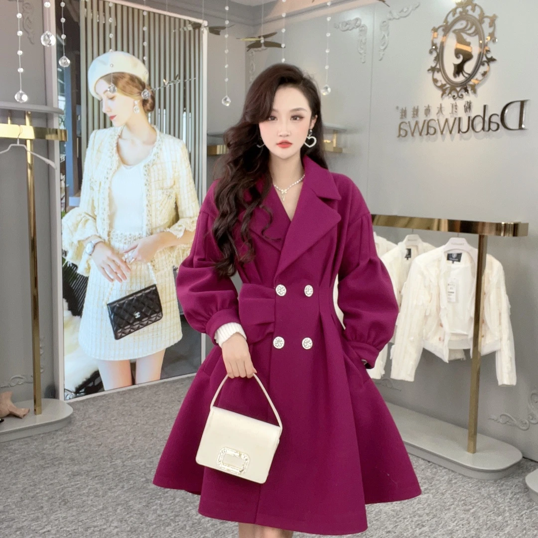 2024琪琪新款时尚毛呢外套伞裙排扣上衣DF1DCO014