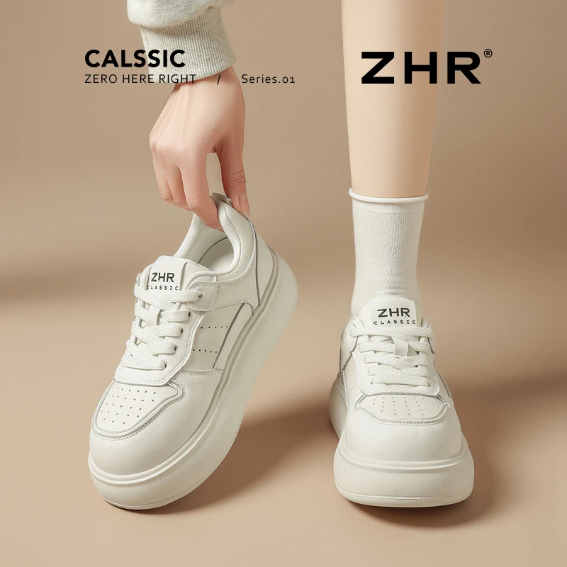 ZHR/则则厚底圆头小白鞋女质感鞋面舒适轻盈休闲鞋纯色耐磨运动鞋