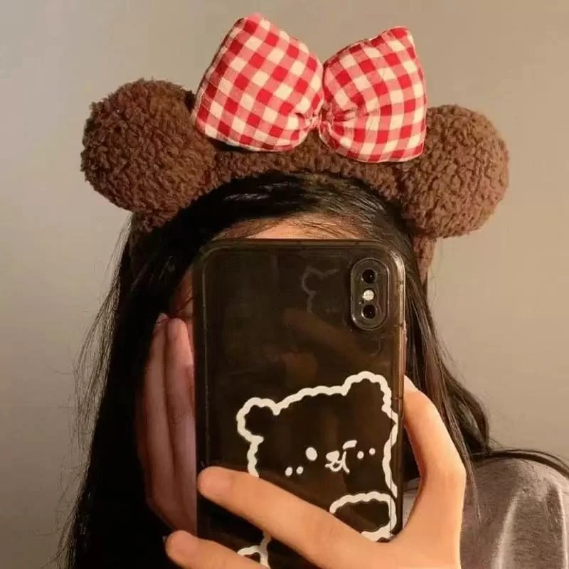 可爱蝴蝶结小熊耳朵毛绒发箍女洗脸束发带卡通发卡头箍发饰