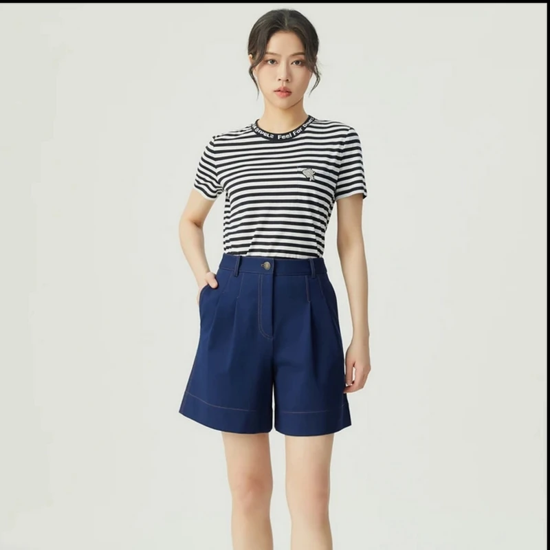 GIRDEAR/哥弟春夏时尚夏季百搭高腰阔腿休闲减龄短裤 1100509