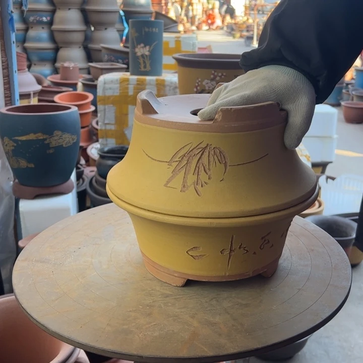 紫砂宜兴紫砂花盆黄票口27+27