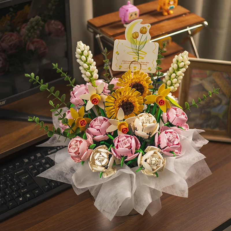 生日礼物一岁女生情人节礼品diy花束手工仿真花积木diy材料花束