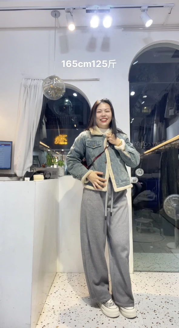 欧货复古蓝毛绒内里休闲牛仔外套7605