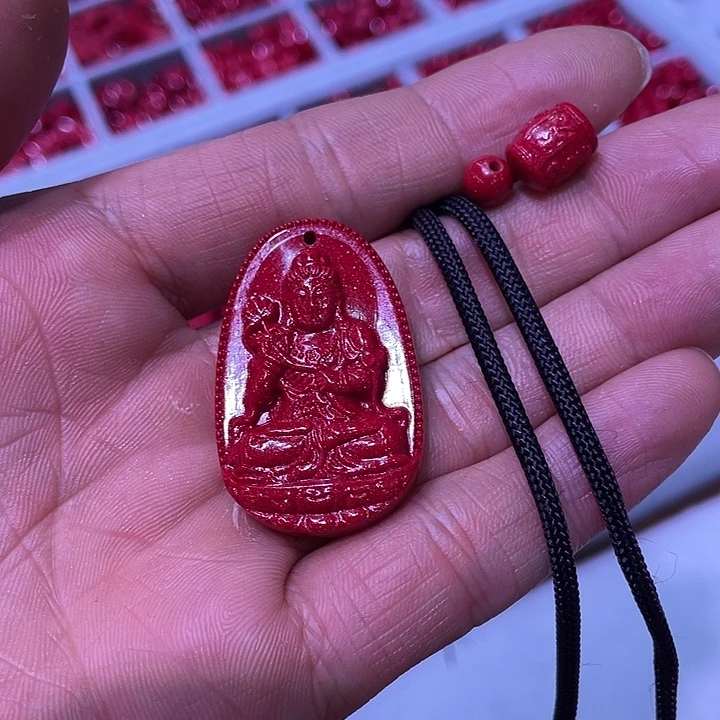 天然辰砂红晶砂马守护吊坠小号