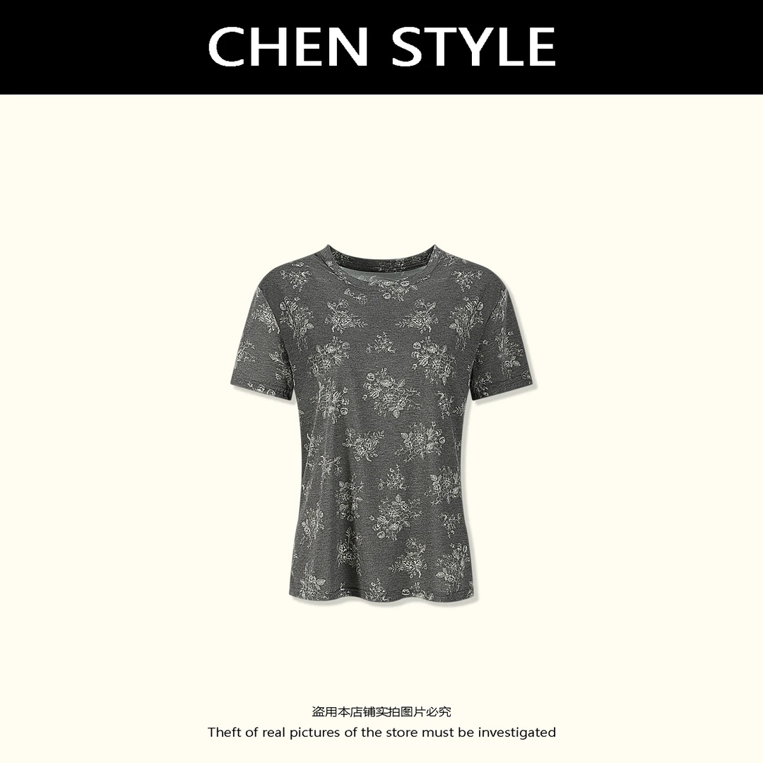 楚楚君【竹云梦】夏款圆领印花显瘦短袖T恤Y20245