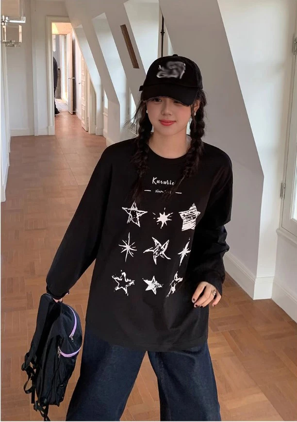 【好质量 宽松版型】长袖T恤女2025新款潮牌百搭宽松慵懒风上衣