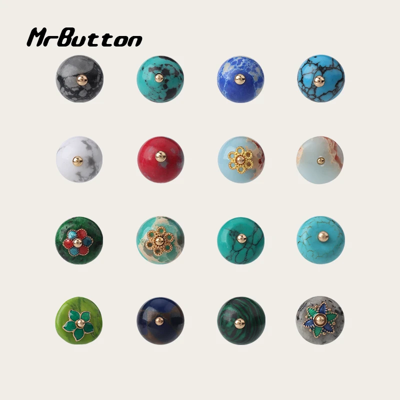 MR BUTTON 6颗中式绿松玉石散珠子DIY国风手链发簪配件旗袍辅料珠