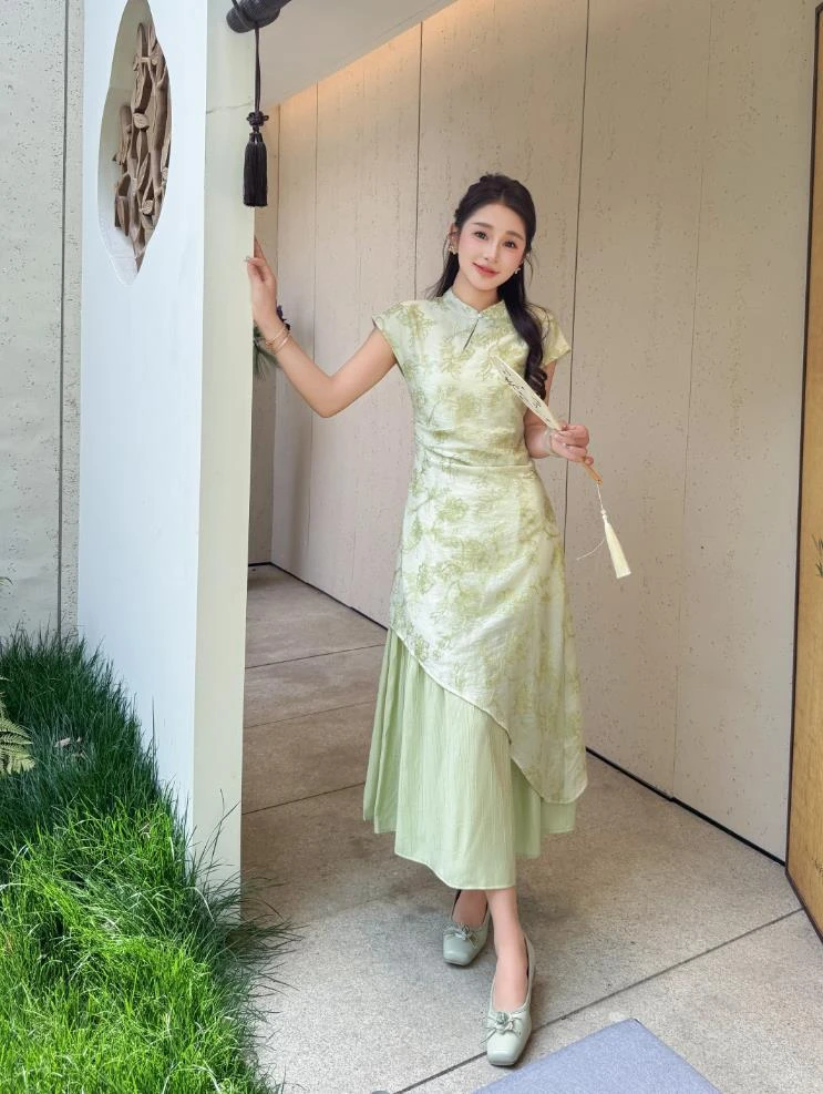 2561时尚旗袍假两件连衣裙新中式