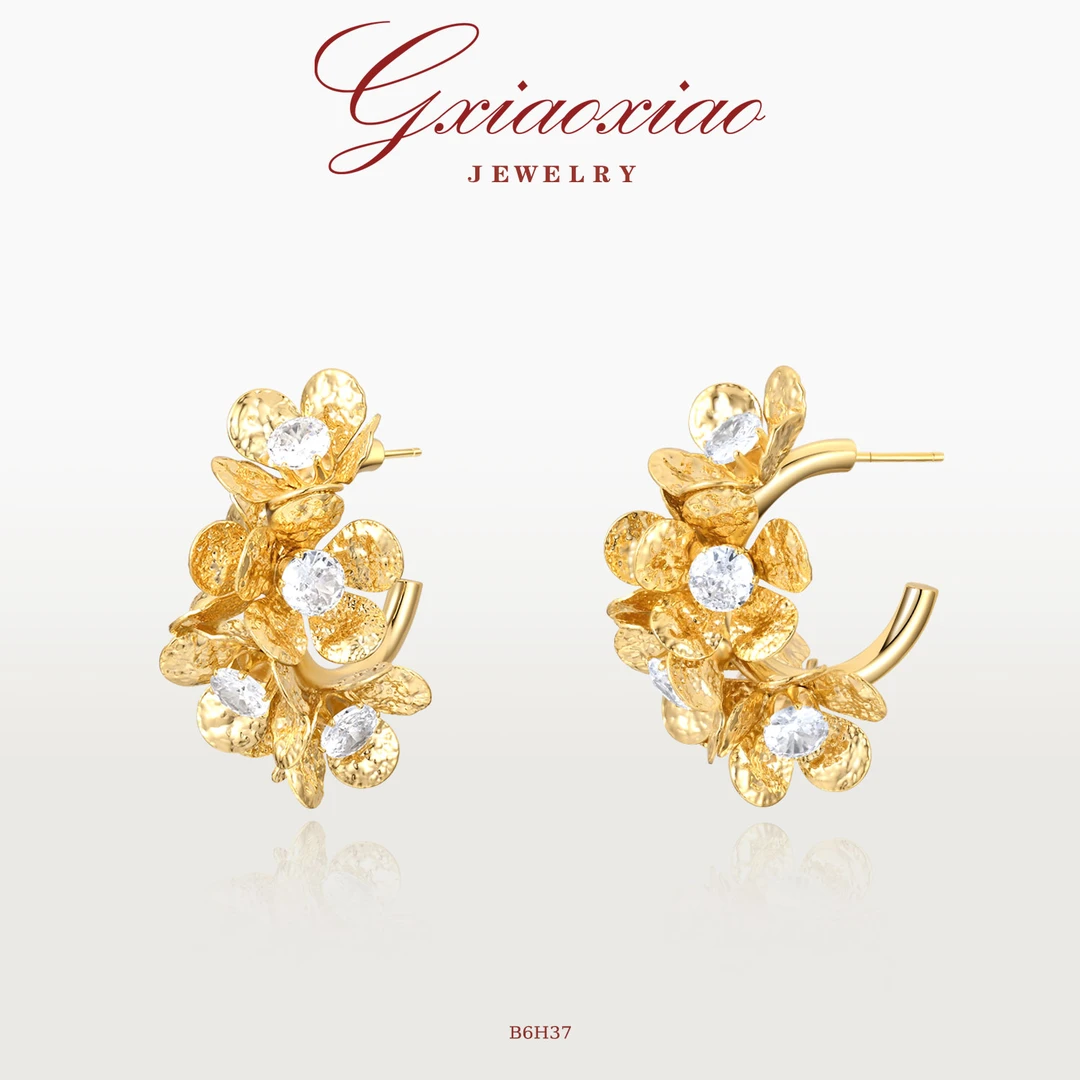 G XIAOXIAO 镀K金【繁花】气质高级感百搭金色花瓣耳环 B6H37