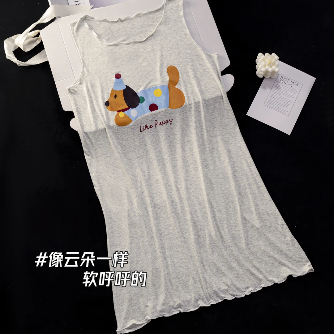 莫代尔睡裙女夏季新款无袖背心甜美睡衣女裙夏天薄款带胸垫家居服