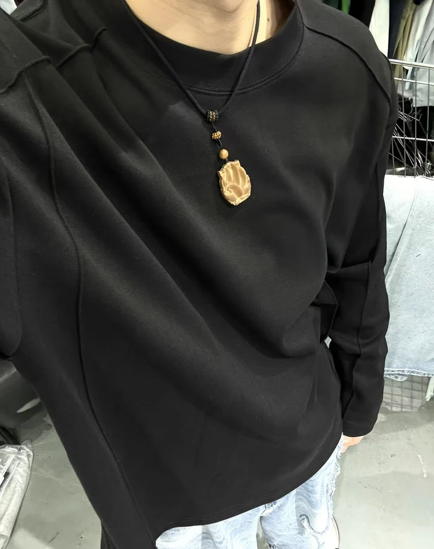 春夏高品质纯色简约宽松圆领短袖T恤韩版时尚长袖打底衫潮t-8581