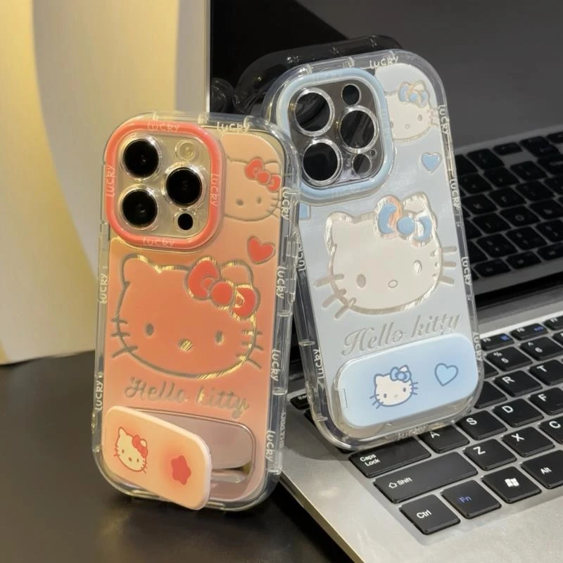 凯蒂猫镜子支架适用苹果15/16promax手机壳华为vivo小米oppo全包