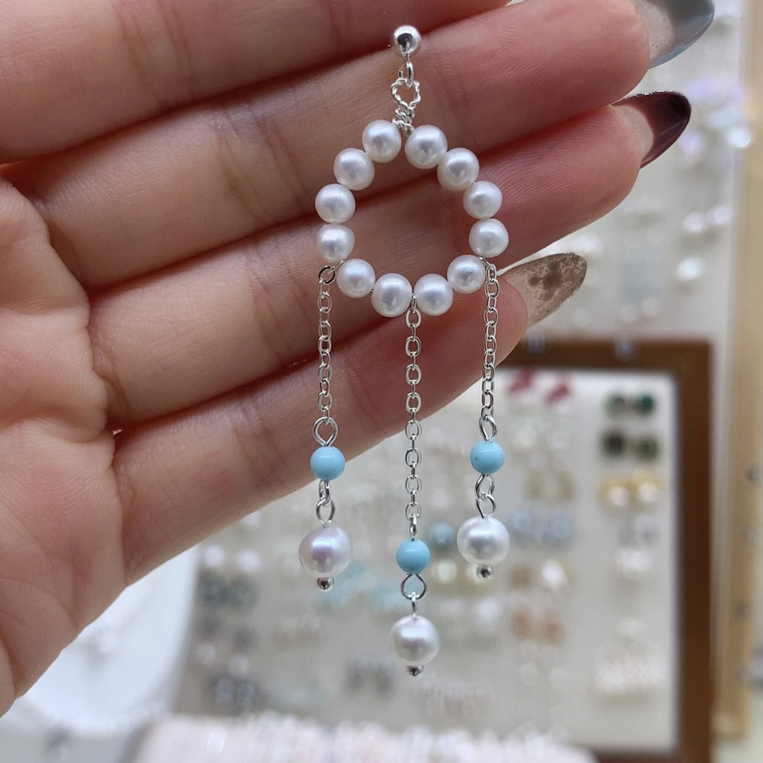 银S925镶嵌耳饰淡水珍珠