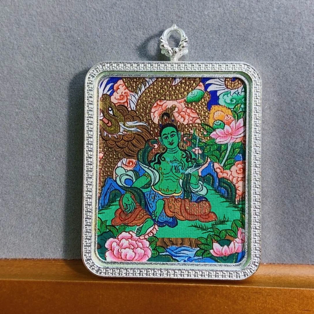 吊坠纯手绘唐卡绿度母