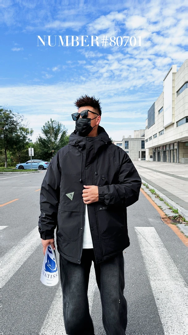 男士棉服休闲时尚宽松连帽冬季纯色百搭潮流日系防风秋冬80701
