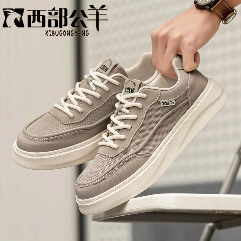 西部公羊布鞋男夏季新款手工软底一脚蹬百搭增高男士透气休闲男鞋