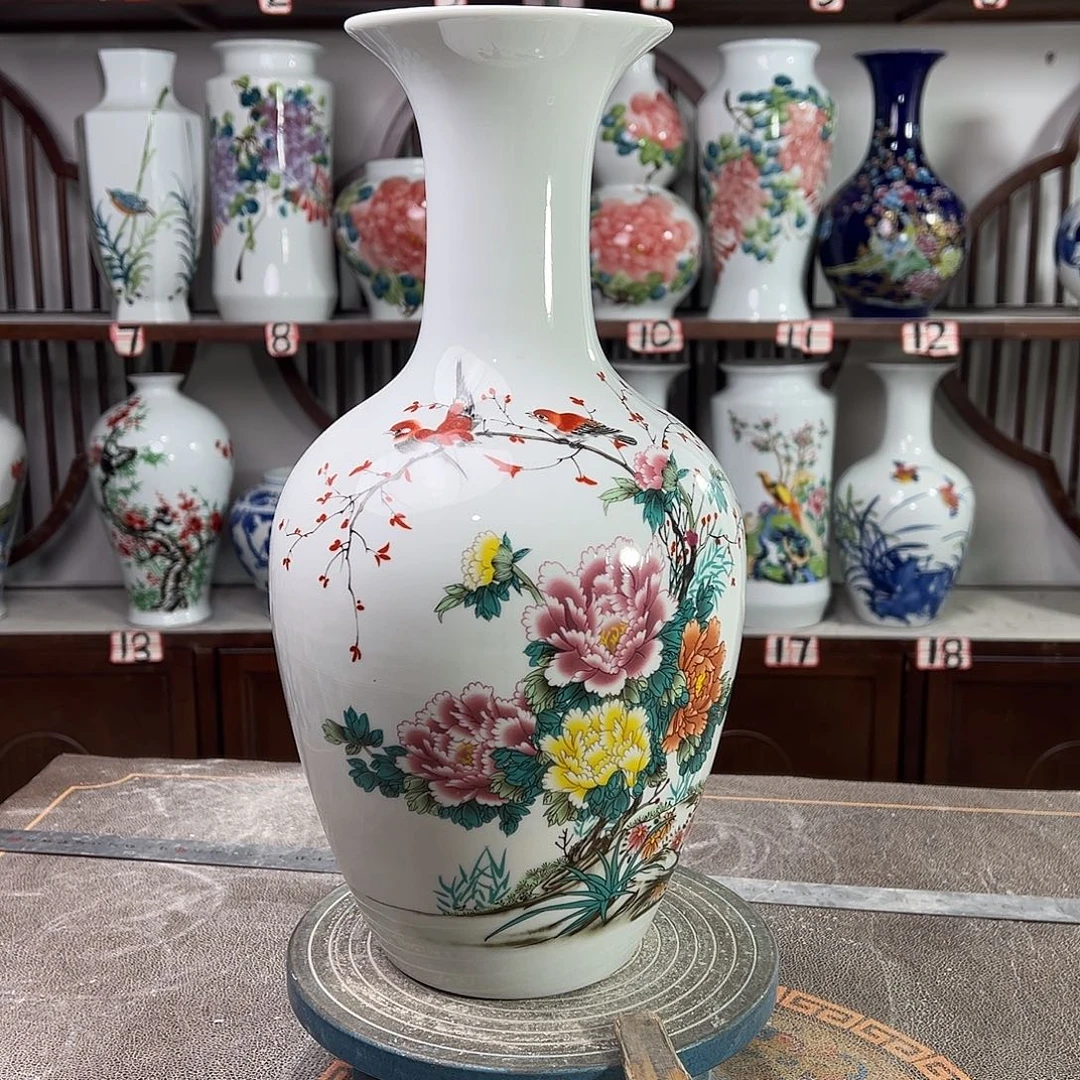 陶摆件景德镇陶瓷棒牡丹