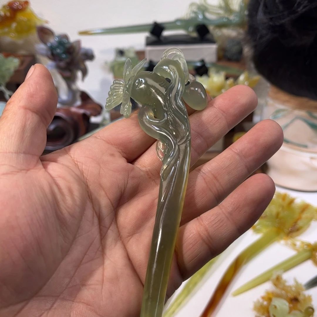 蛇纹石玉发簪合金琴**俗