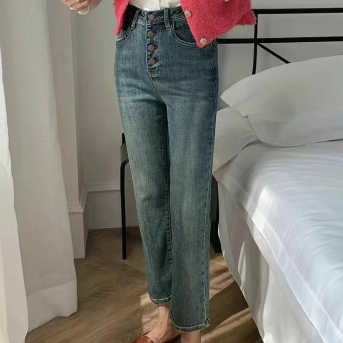 『 牛仔裤A 』气质百搭显瘦杂志风蓝色女士牛仔裤7956