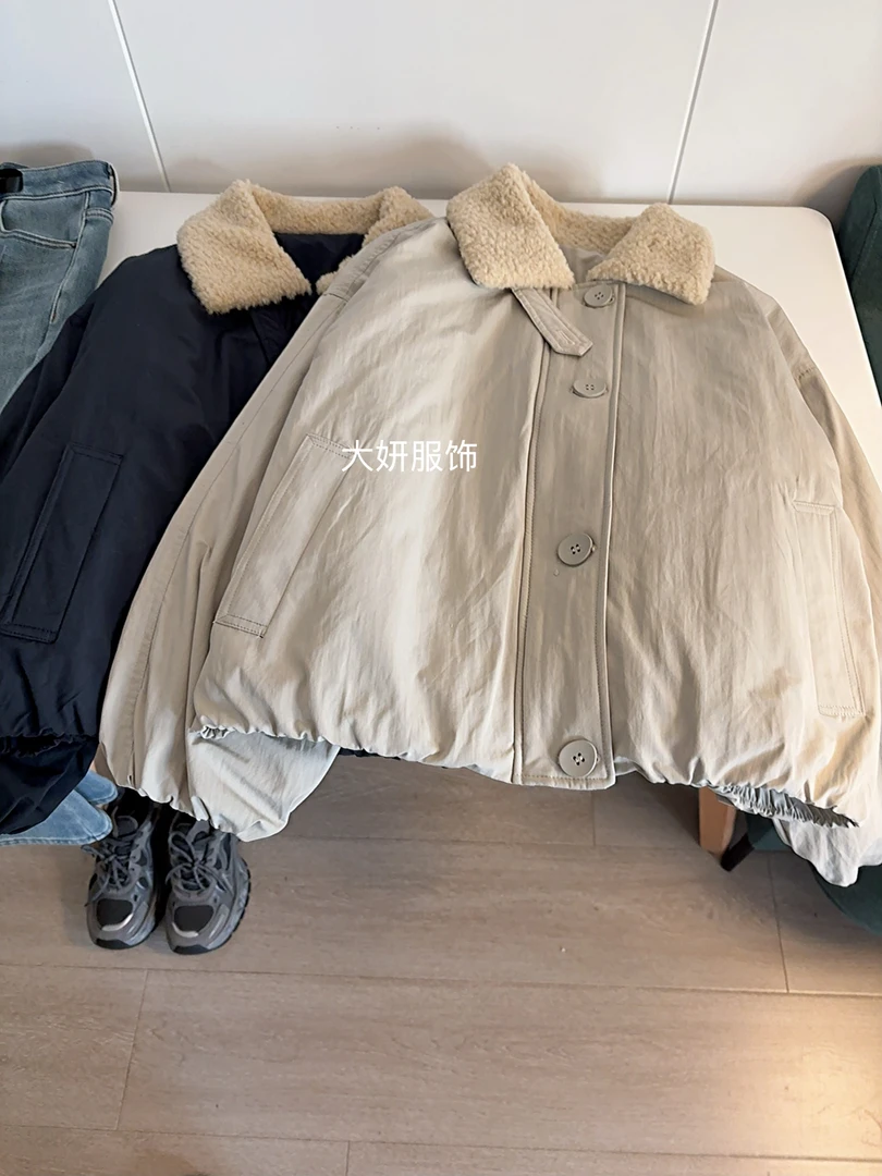 毛毛领派克。加厚百搭！厚款极简风翻领保暖宽松型棉衣冬季棉服外套