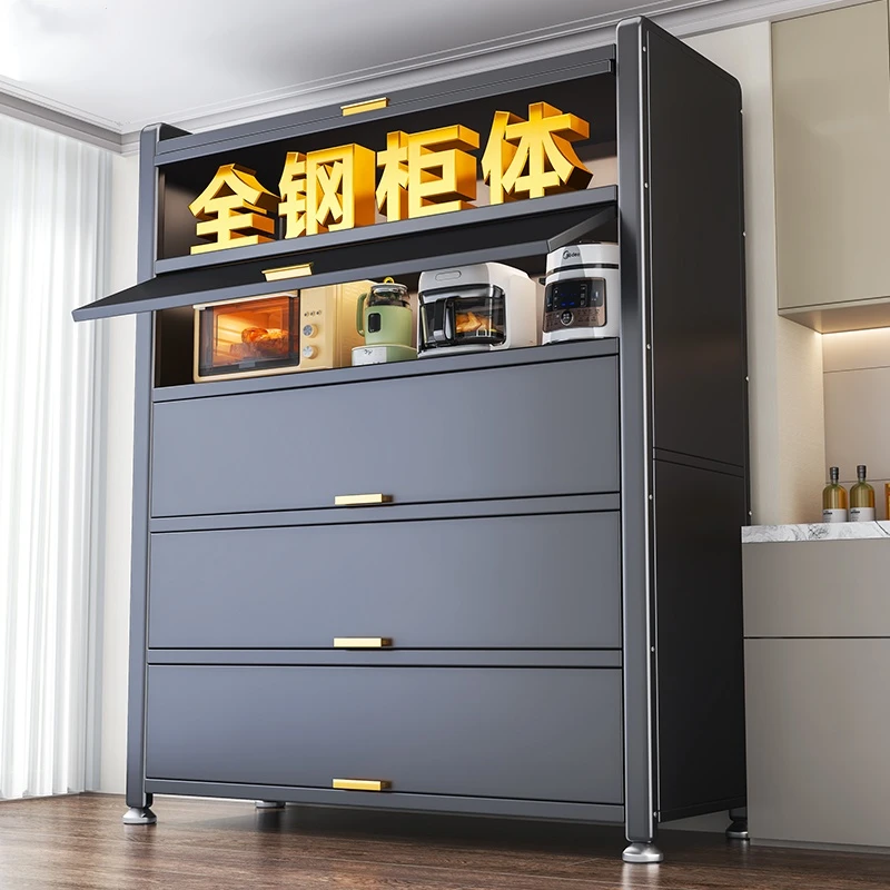 铁门厨房置物架落地多层家用收纳柜多功能微波炉橱柜碗碟柜置物柜