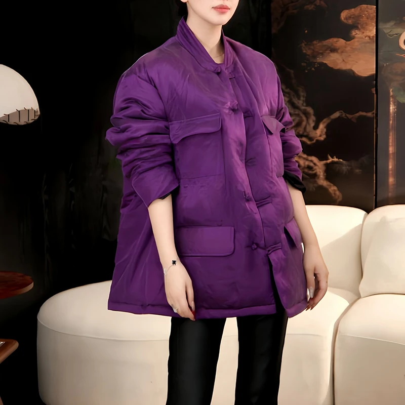 香朵儿【紫气东来】新中式紫色盘扣棉服外套女秋冬新款保暖过年战衣