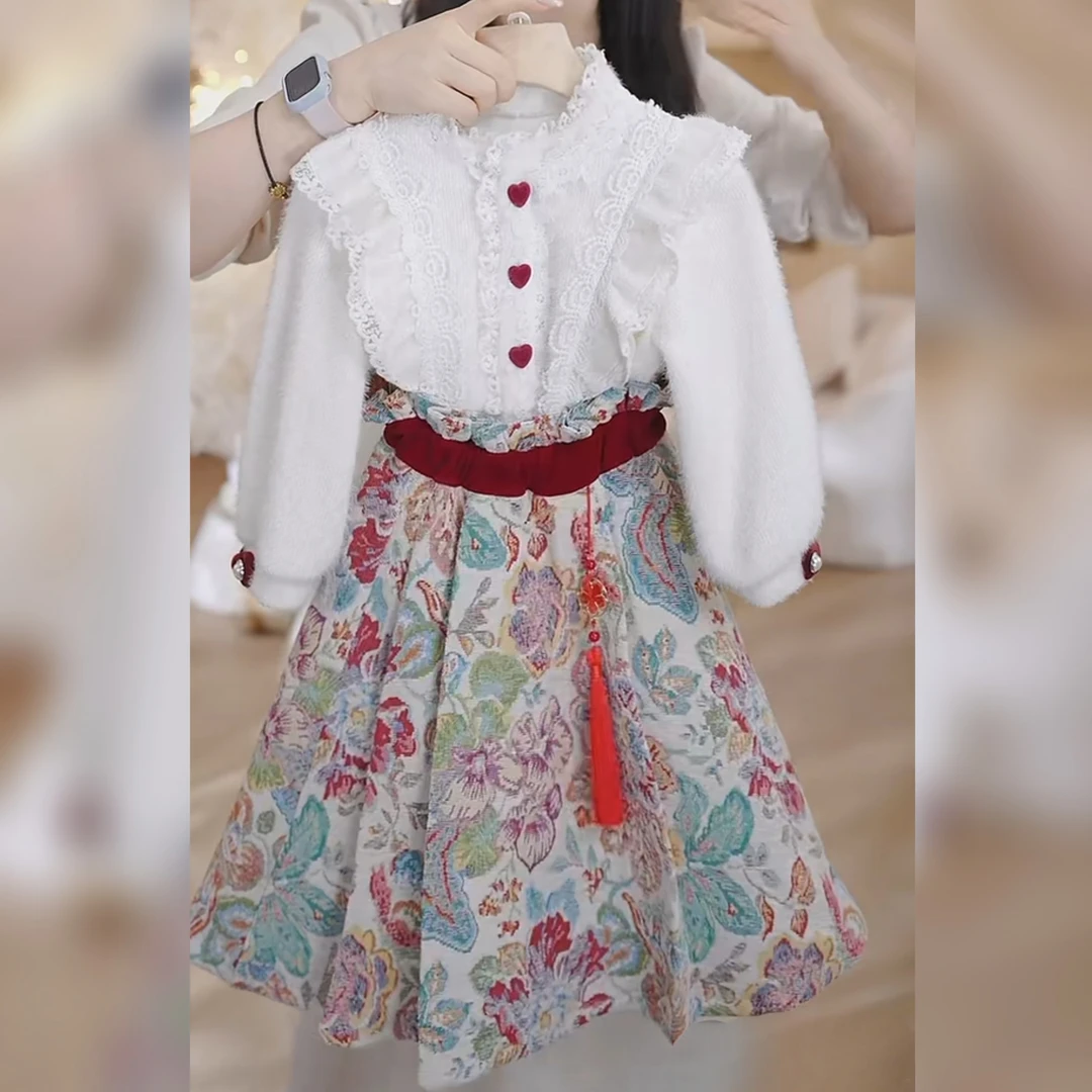 女童绝美洋气儿童套装2025初春新款温柔衬衫碎花公主裙套装