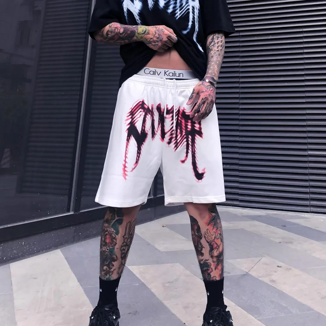 男装短裤刺绣字母潮牌街头宽松网眼夏季运动休闲美式五分裤
