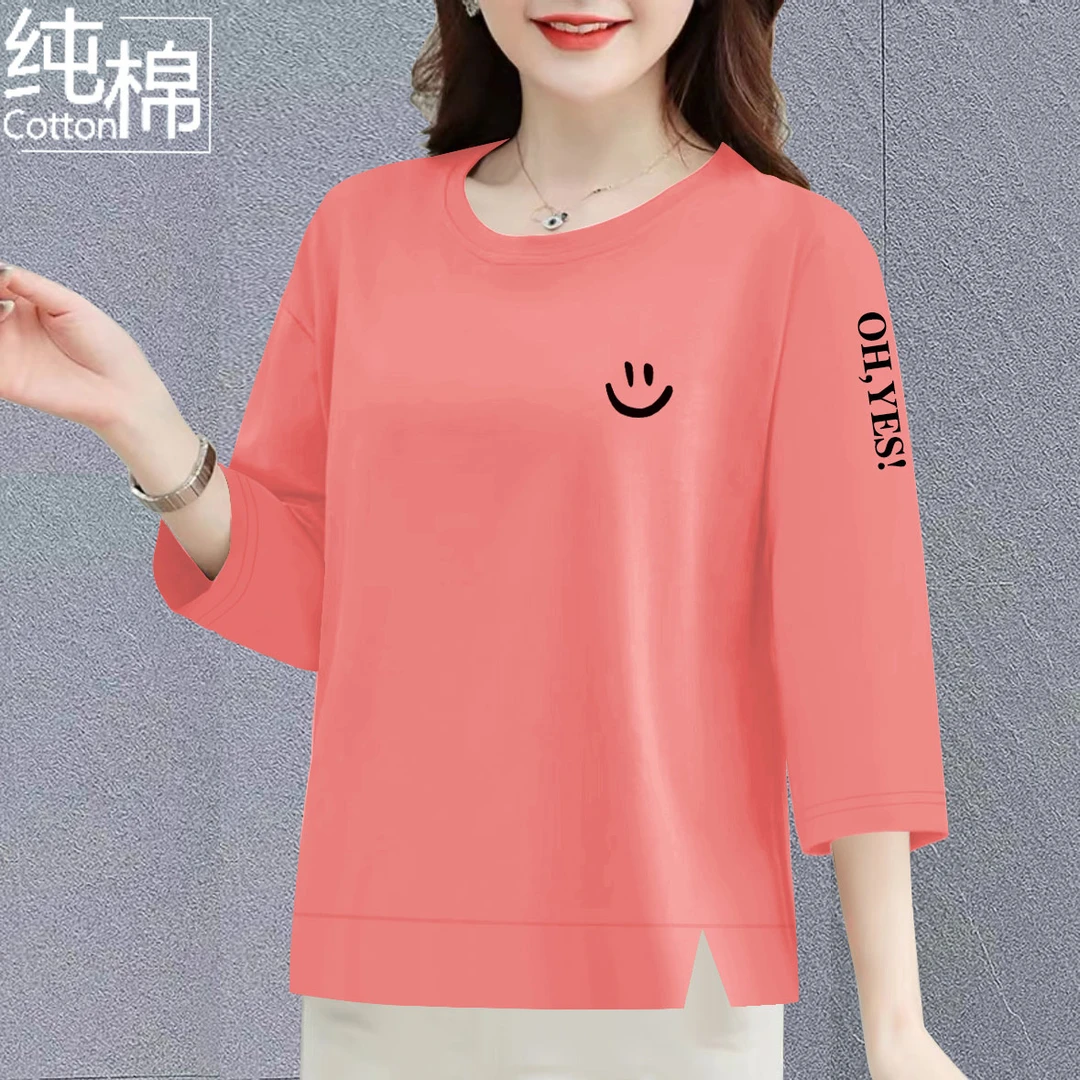 纯棉七分袖t恤女中年妈妈装夏季新款洋气宽松显瘦遮肚上衣女体恤