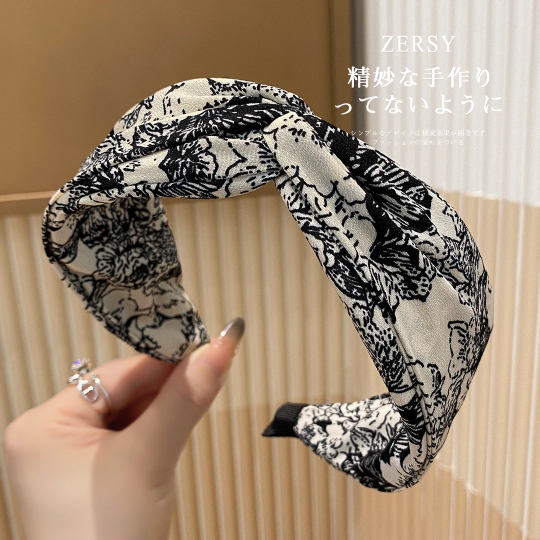 2025新款交叉印花发箍显脸小碎发压发卡气质宽边高颅顶女头箍发饰