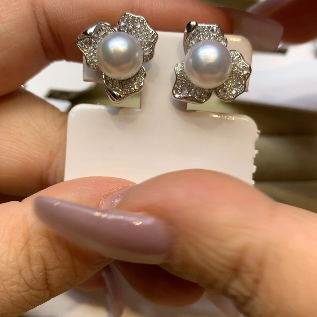 银S925镶嵌耳饰海水珍珠