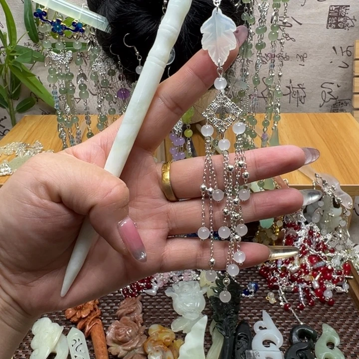 合金蛇纹石玉发饰