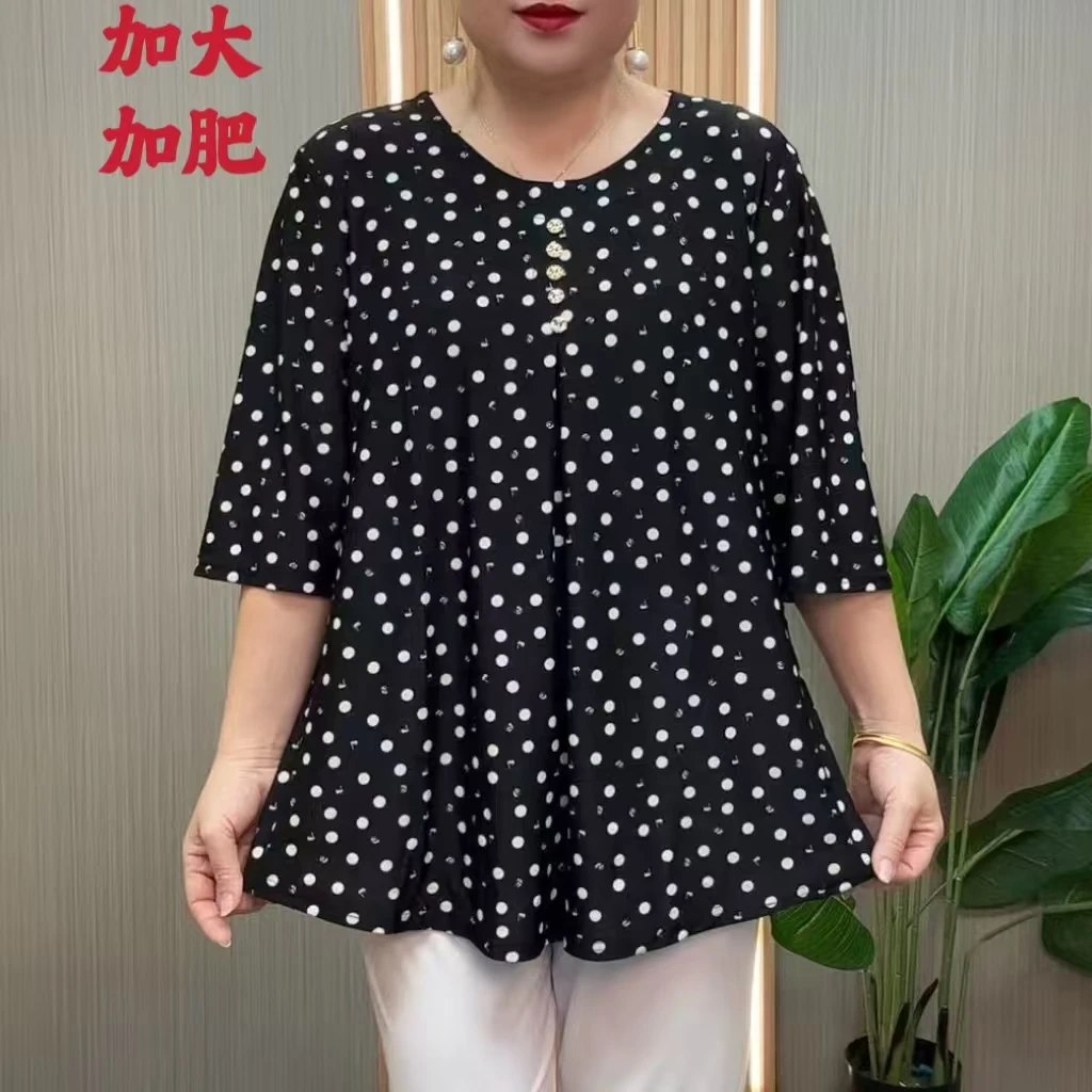 100-240斤大码妈妈装加大加肥宽松显瘦上衣中老年妈妈装气质圆领