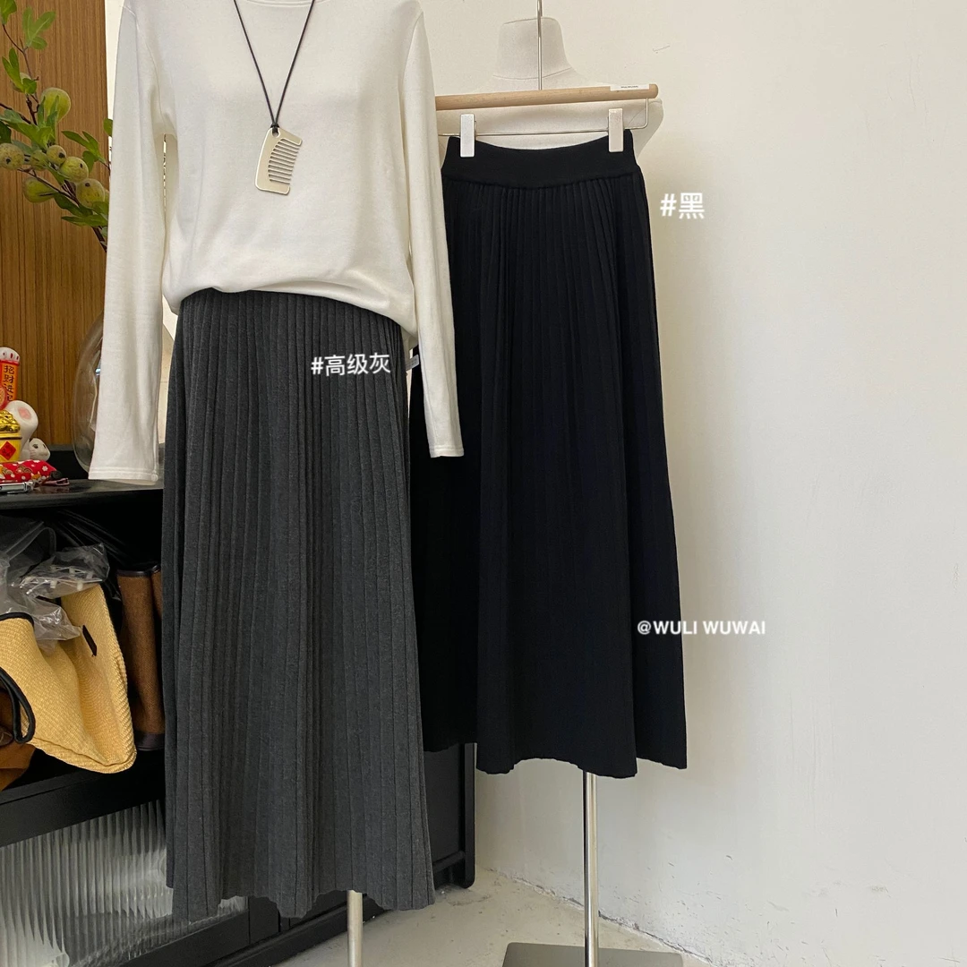 【NO退NO换】鑫燃KIKI 百褶裙复古高级感显瘦半身裙 66022 WU (F)