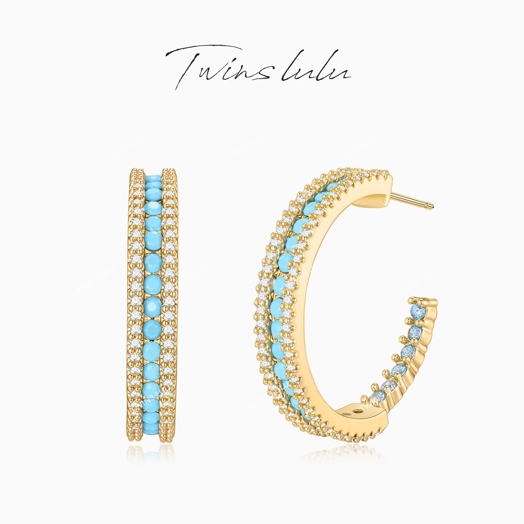 TWINS LULU【松澜】2026新款时尚百搭度假风圆形蓝色耳环TSL3077