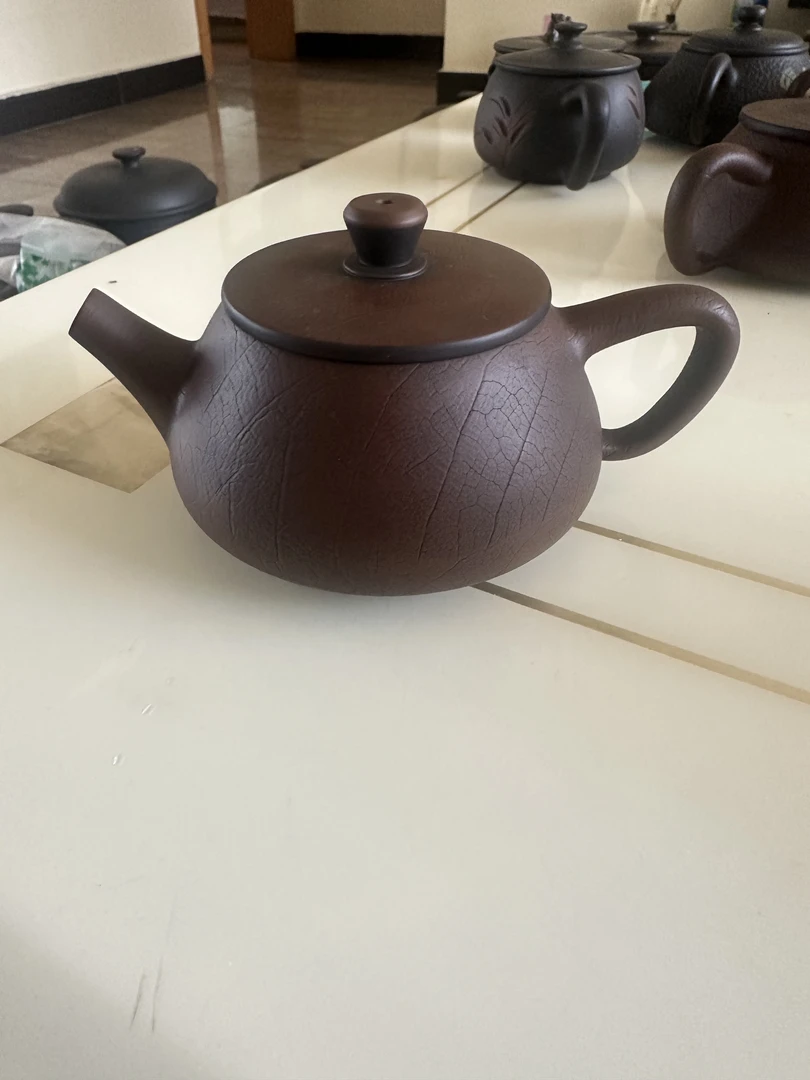 建水紫陶茶壶-叶脉纹钱币汉瓦壶高端家用泡茶茶具