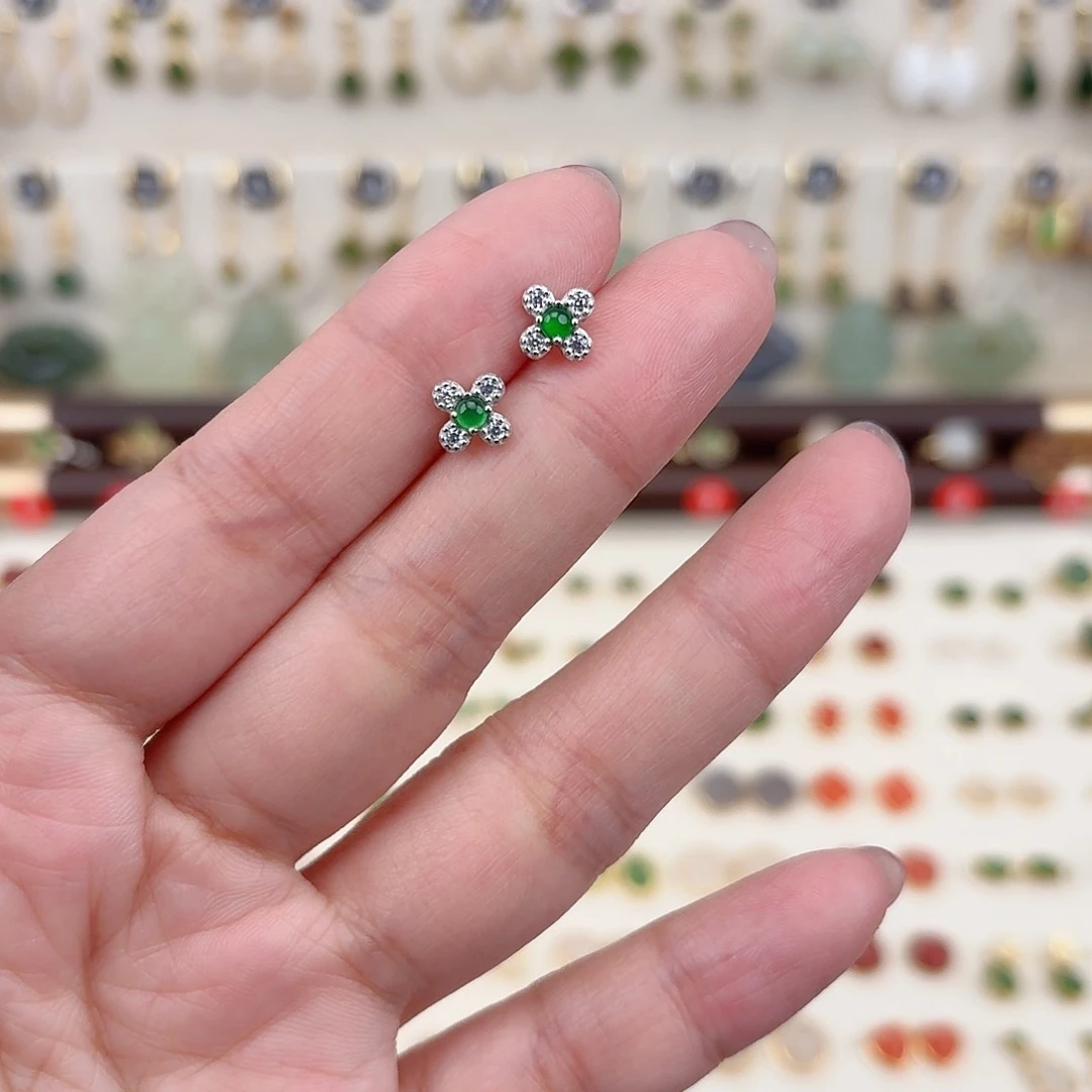 银S925镶嵌翡翠耳饰