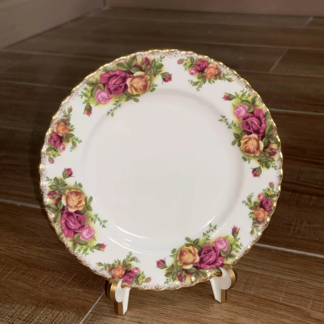 英国皇家阿尔伯特老镇玫瑰中盘直径21cm
