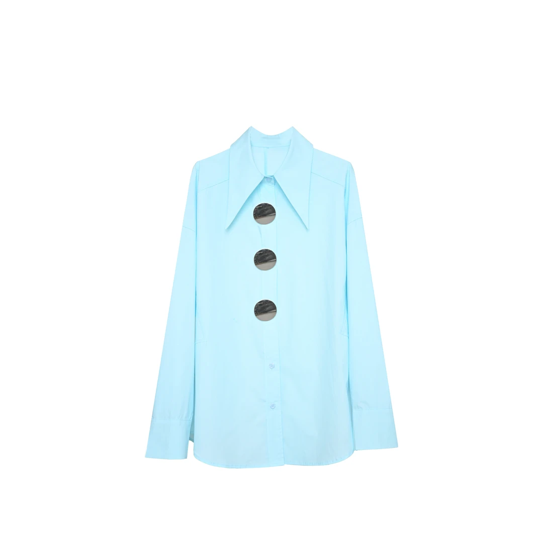 文文【UKKUSKUDIO】纯色气质女士休闲时尚百搭长袖衬衣210559