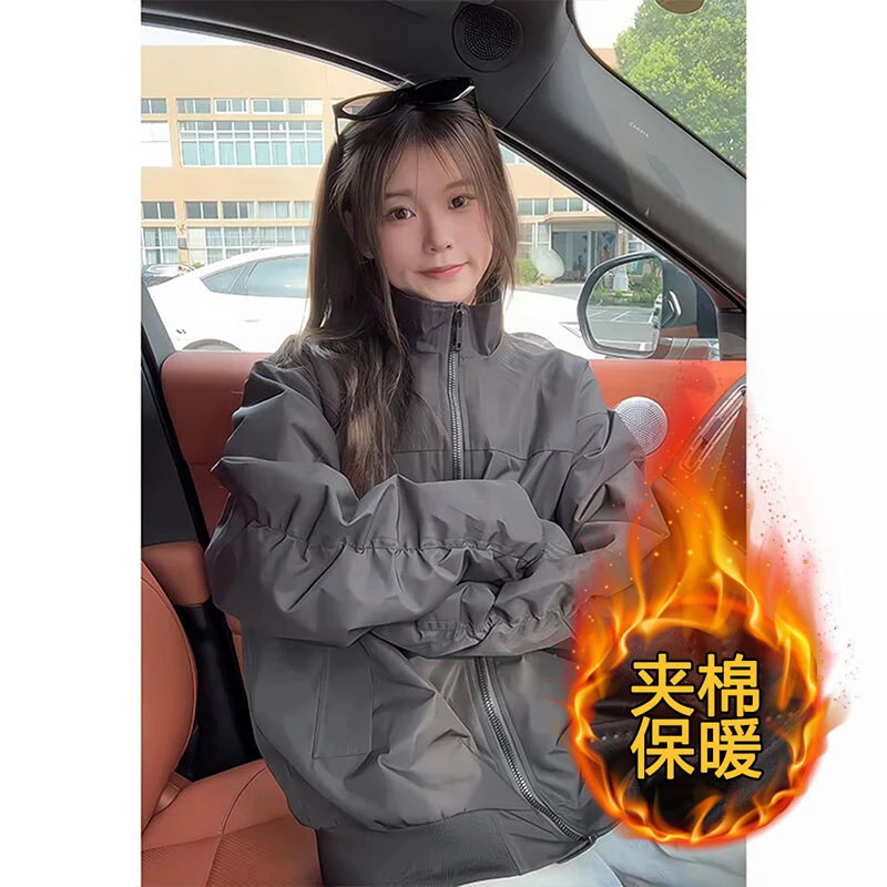 2025秋冬新款夹克女装休闲立领复古工装潮流飞行棉衣时尚加厚