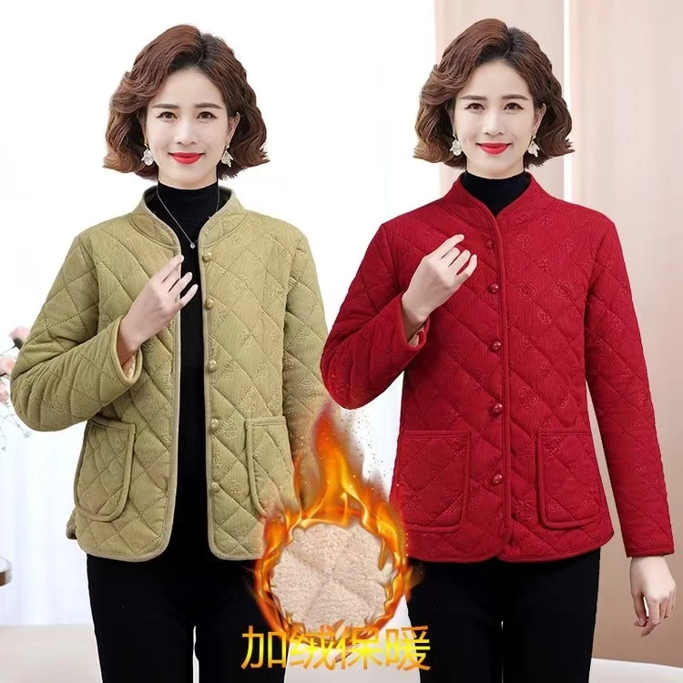 打底小棉袄贴身加绒加厚中老年香风妈妈新款休闲棉衣秋冬短款外套