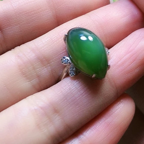 和田玉戒指银S925镶嵌